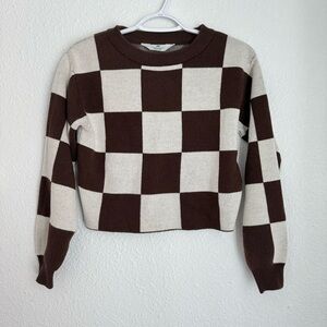 H&M teen girls brown and white checkered cropped sweater size 12/14 or size S